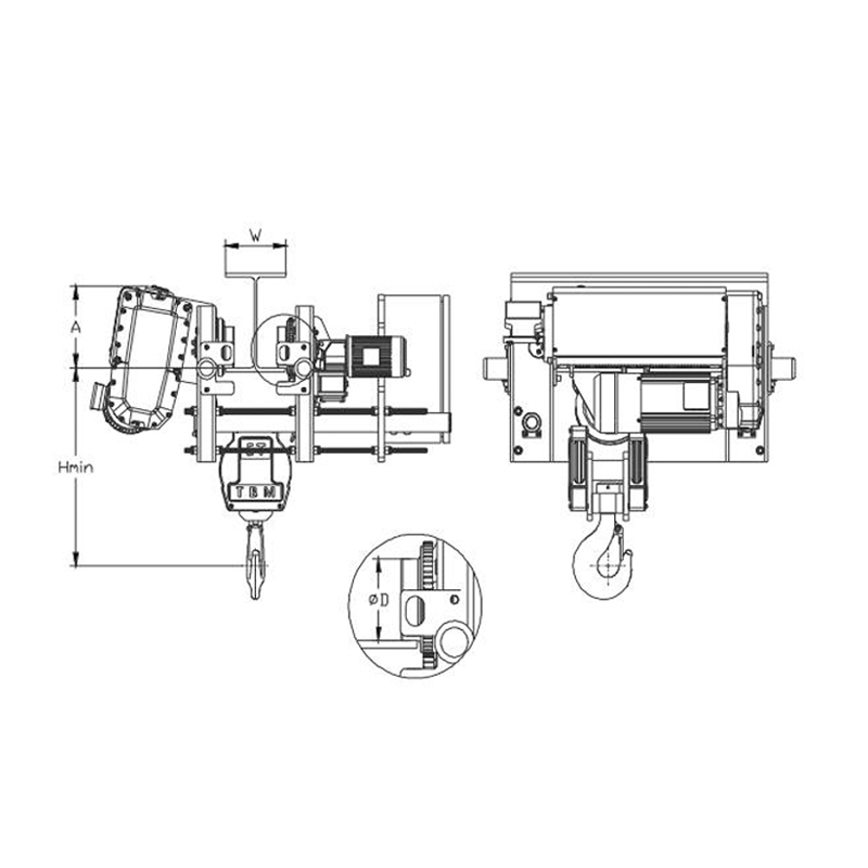SHA8 Elektrische staaldraadtakel met lage hoofdruimte